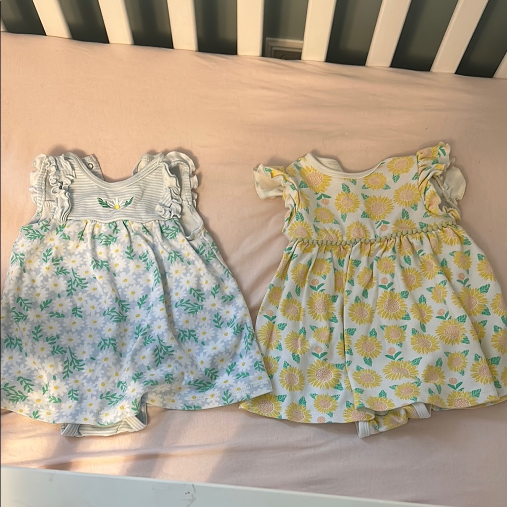 Two Little Me baby girl bodysuit dress sun suits. Size 6-9 months